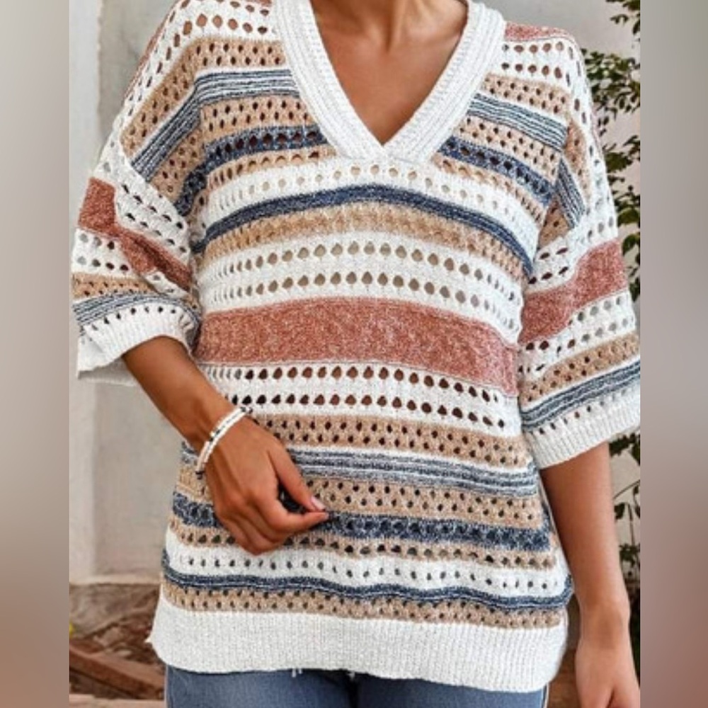 Lightweight Half Sleeve Knitted Sweater Large